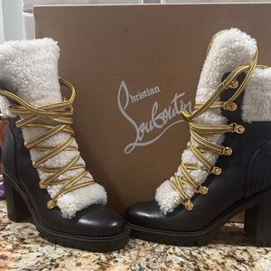 Christian Louboutin Black and Cream Heeled Boots